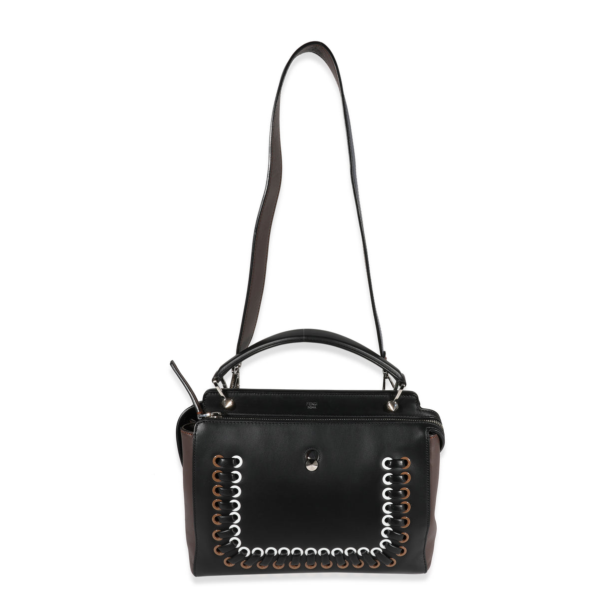 Fendi Black Whipstitch Leather Medium Dotcom Bag