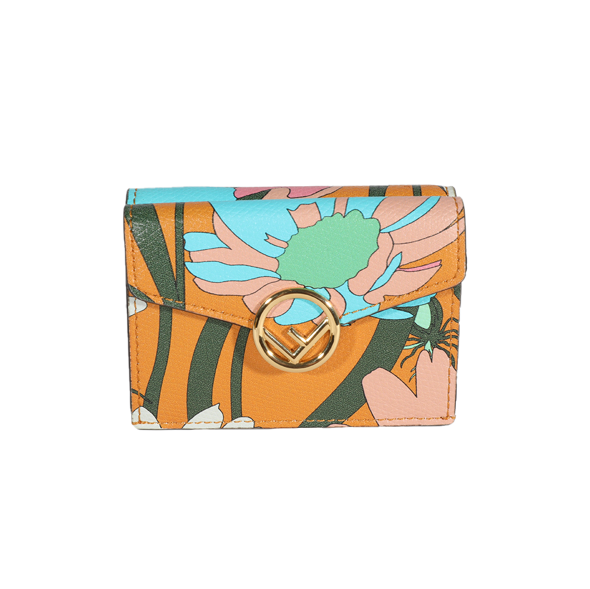Fendi Multicolor Floral Printed Leather Micro Trifold Wallet