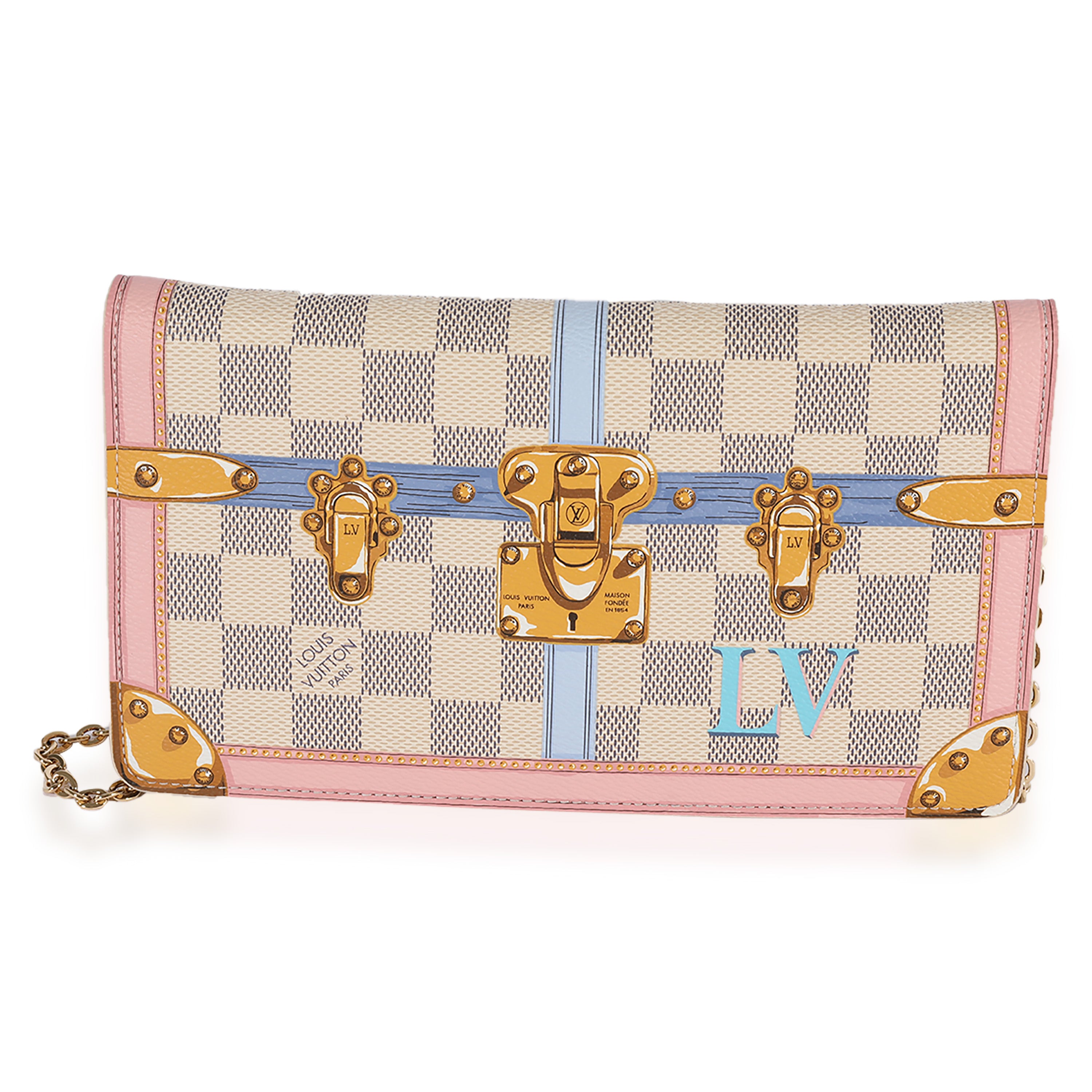 Louis Vuitton Clutch Pochette Weekend Damier Azur Summer Trunk Collection  White/Blue/Pink in Coated Canvas with Gold-tone - US