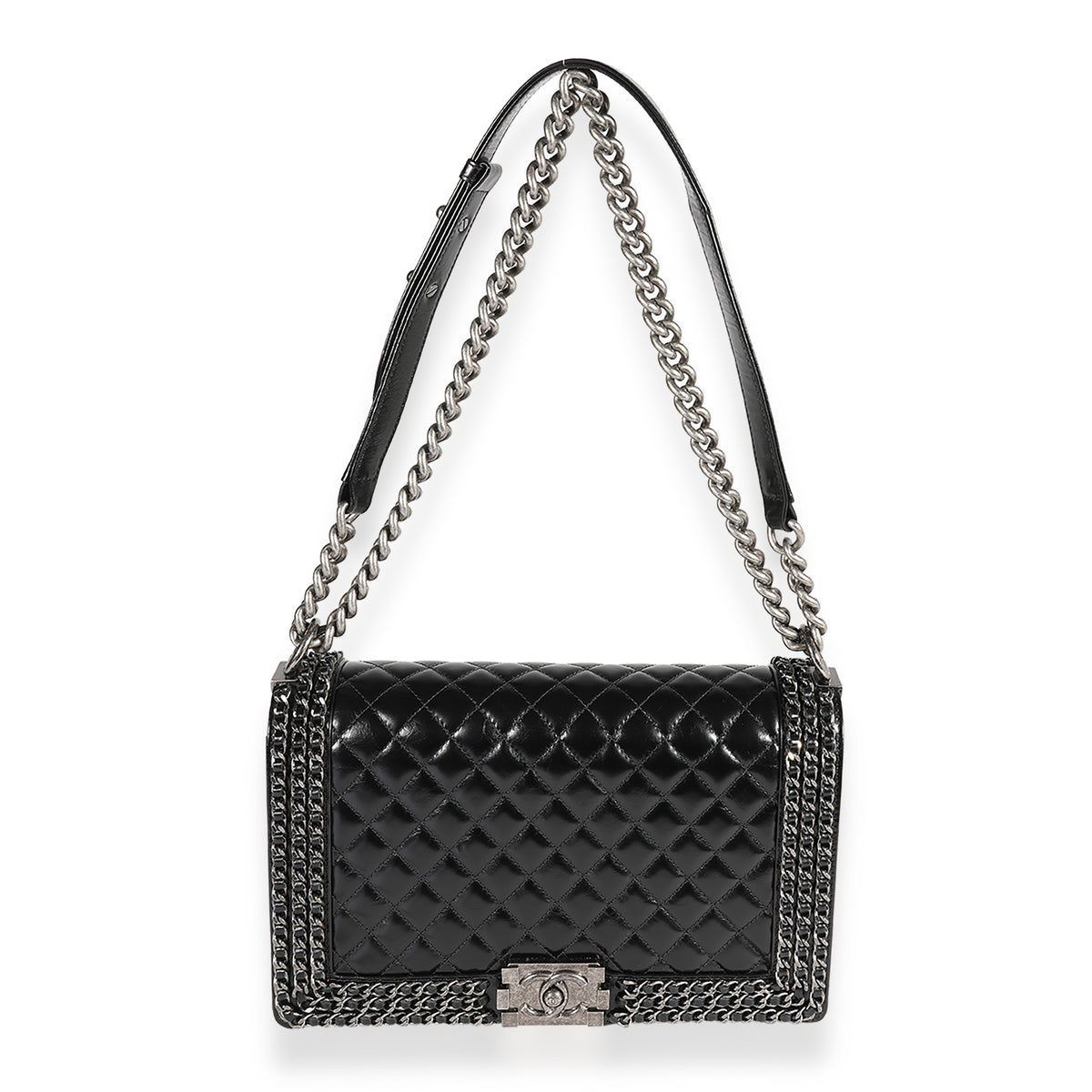 Chanel Black Quilted Calfskin Chained Medium Boy Bag