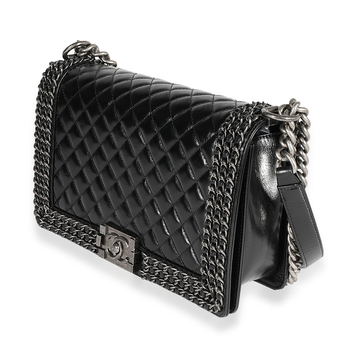 Chanel Black Quilted Calfskin Chained Medium Boy Bag