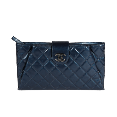 Chanel Navy Quilted Calfskin Coco Pleats Clutch