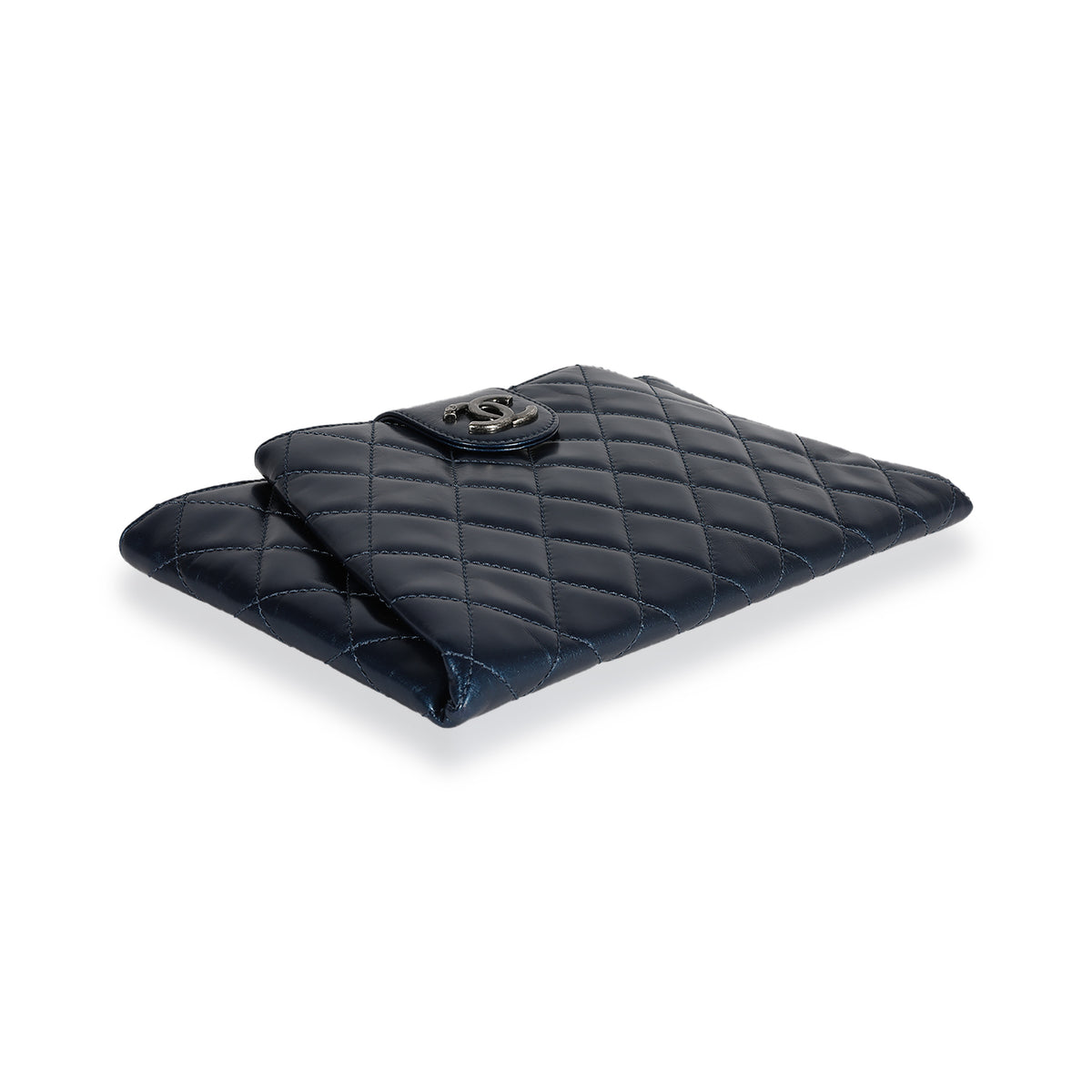 Chanel Navy Quilted Calfskin Coco Pleats Clutch