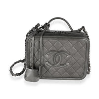 Chanel Gunmetal Quilted Caviar Medium Filigree Vanity Case