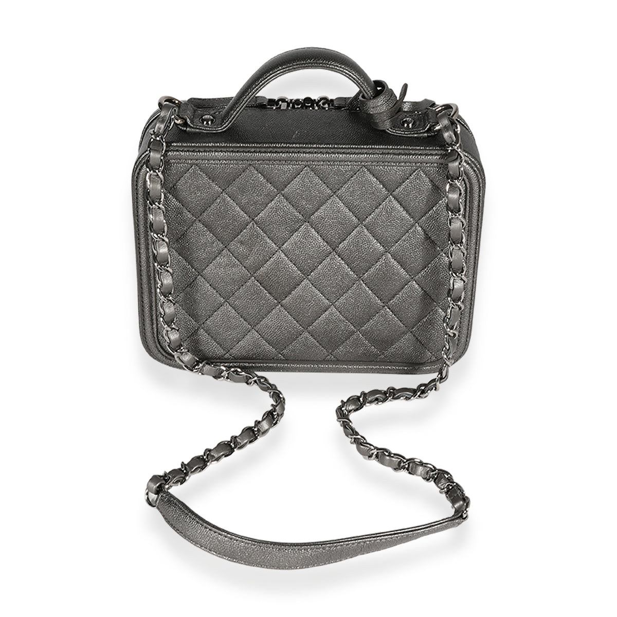 Chanel Gunmetal Quilted Caviar Medium Filigree Vanity Case