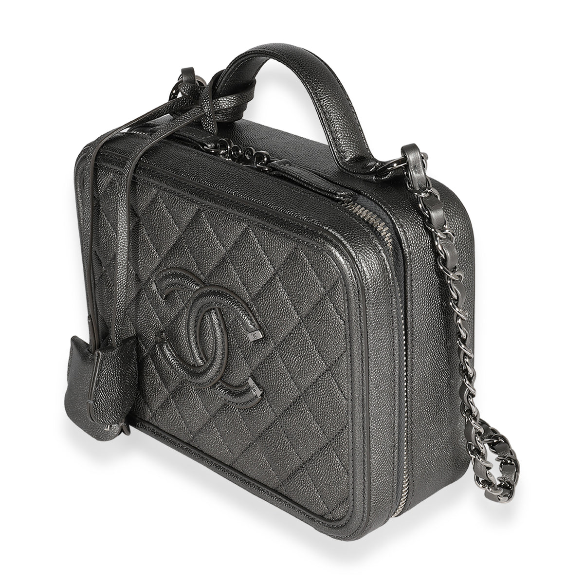 Chanel Gunmetal Quilted Caviar Medium Filigree Vanity Case