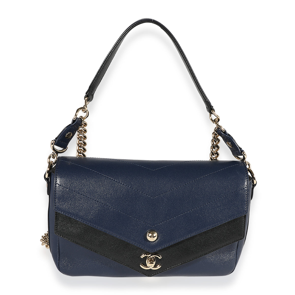 Chanel Blue & Black Chevron Calfskin Double Envelope Flap Bag