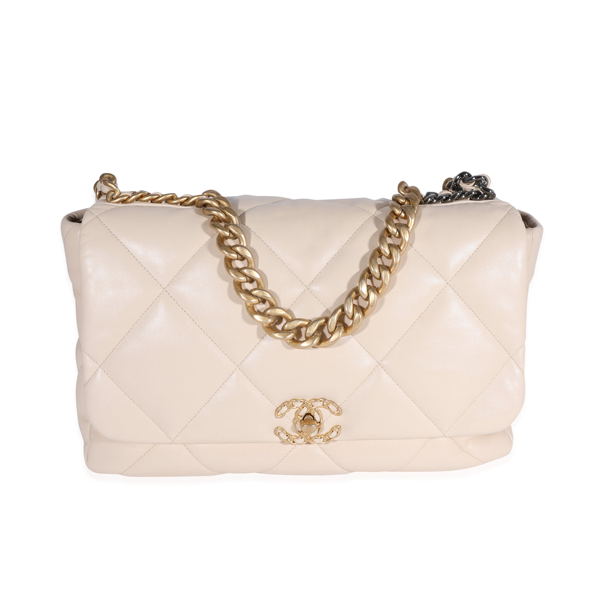 CHANEL Lambskin Quilted Large Chanel 19 Flap Beige 1228495