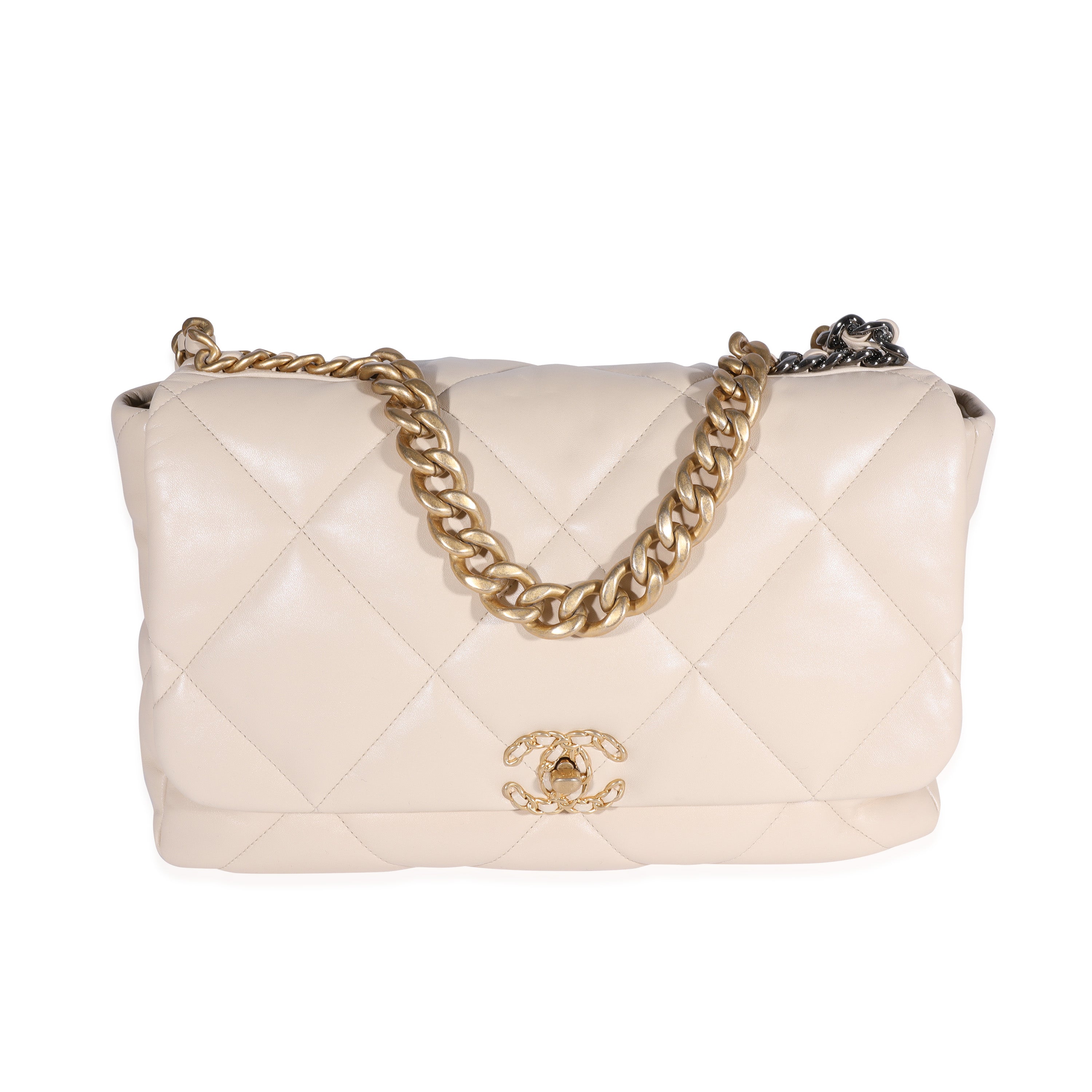 Chanel Beige Quilted Lambskin Chanel 19 Maxi Flap Bag, myGemma