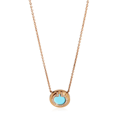 Tiffany T. Diamond And Turquoise Circle Pendant 18K Rose Gold .03 Ctw