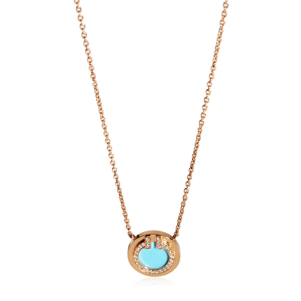 Tiffany Diamond And Turquoise Circle Pendant 18K Rose Gold