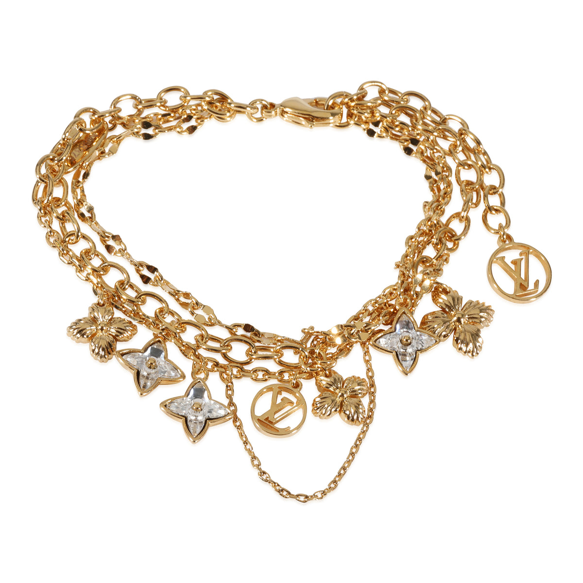 LOUIS VUITTON Metal Blooming Strass Necklace Gold 1238365