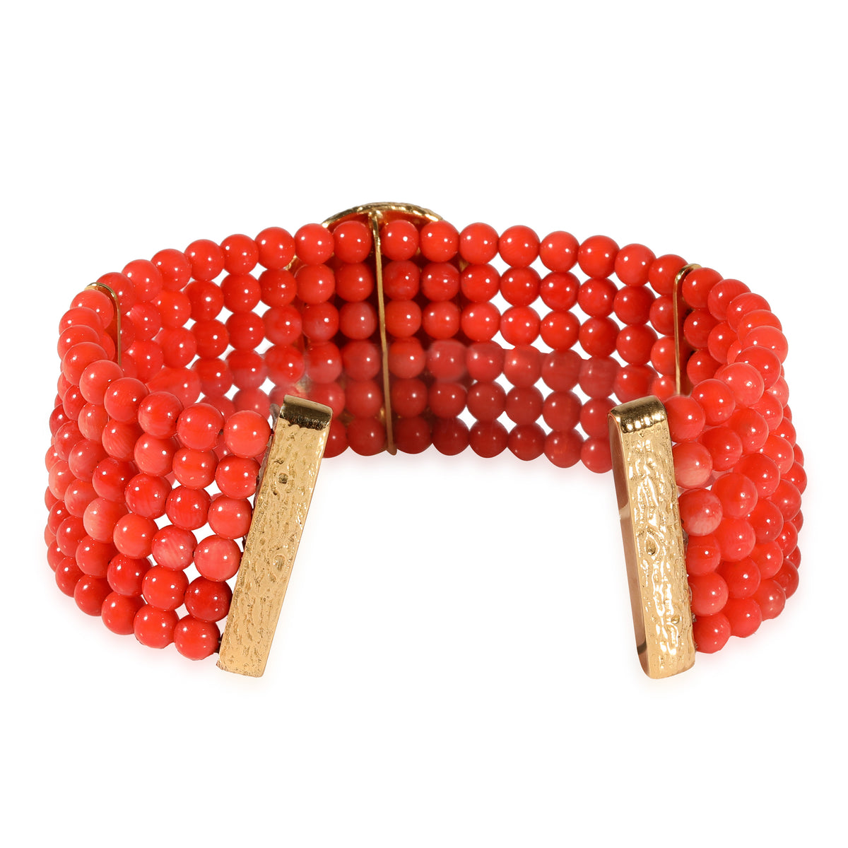 Coral Beads & Cameo Center Bracelet in 18k Yellow Gold with Snake Detail