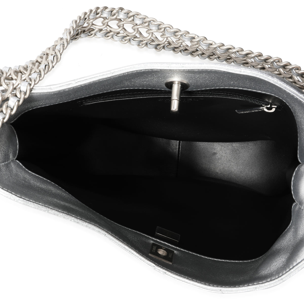 Silver Quilted Lambskin Chain Hobo