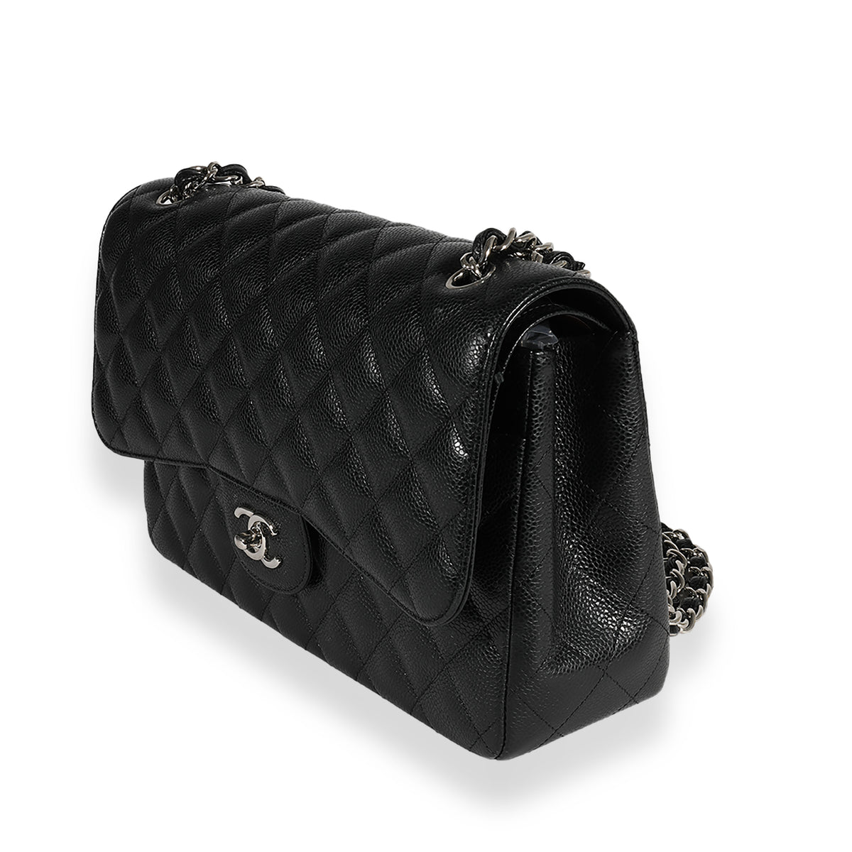 Chanel Black Quilted Caviar Jumbo Classic Double Flap Bag, myGemma, SG