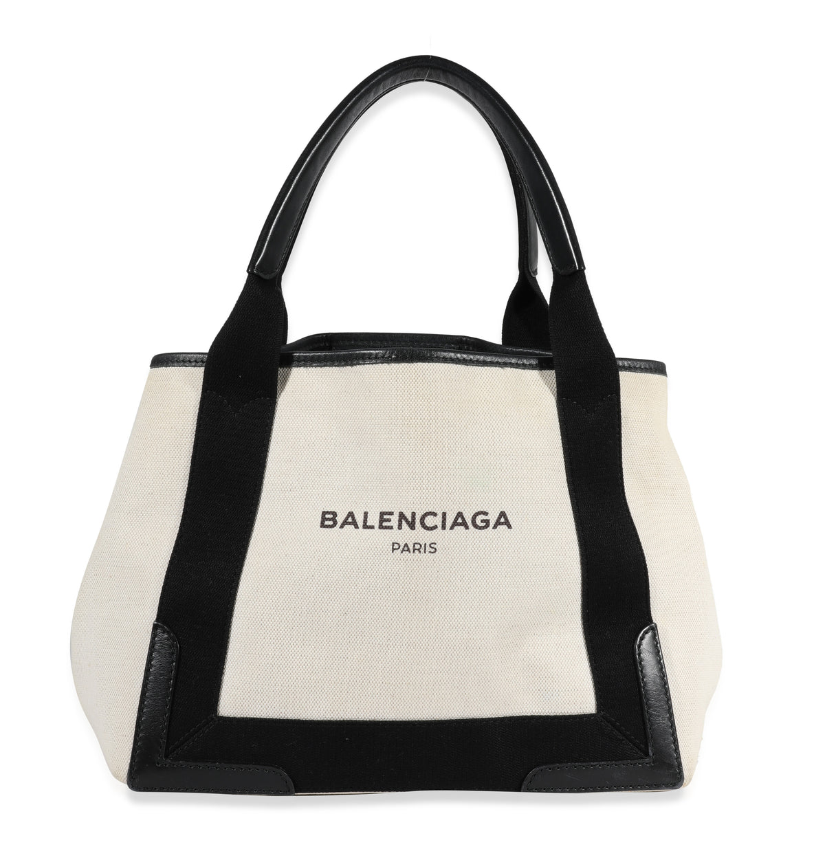 Balenciaga Beige Cotton-Canvas & Black Calfskin Medium Cabas Tote