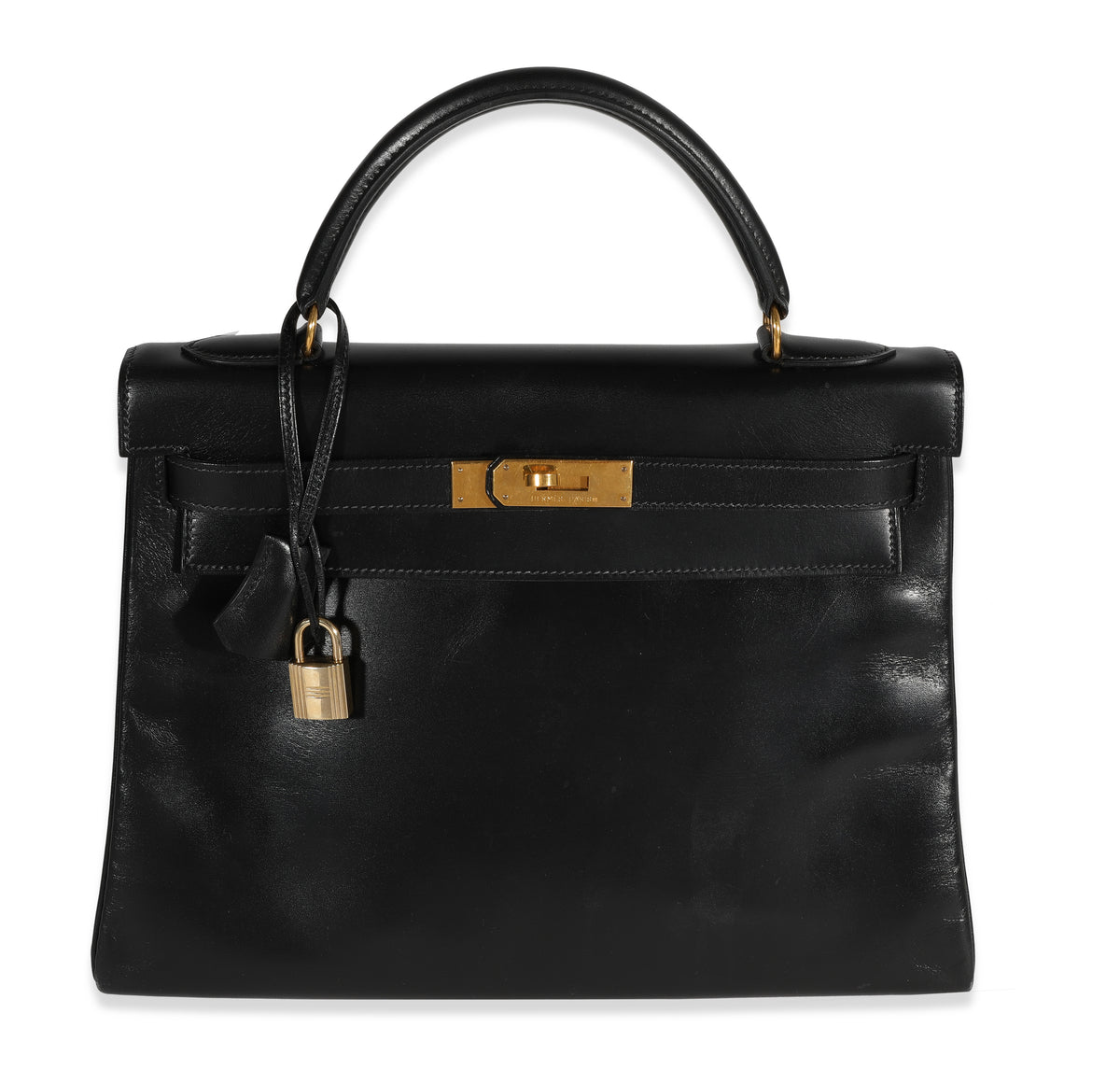 Hermès Vintage Black Box Calf Retourne Kelly 32 GHW