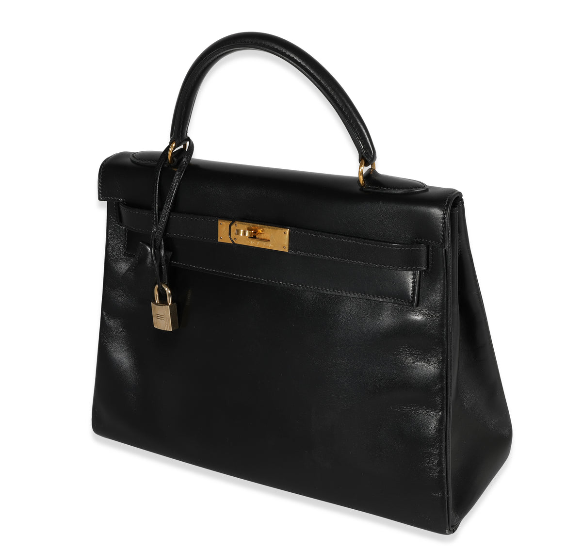 Vintage Hermes Retourne Kelly Bag 32 In Black Box Leather X Golden