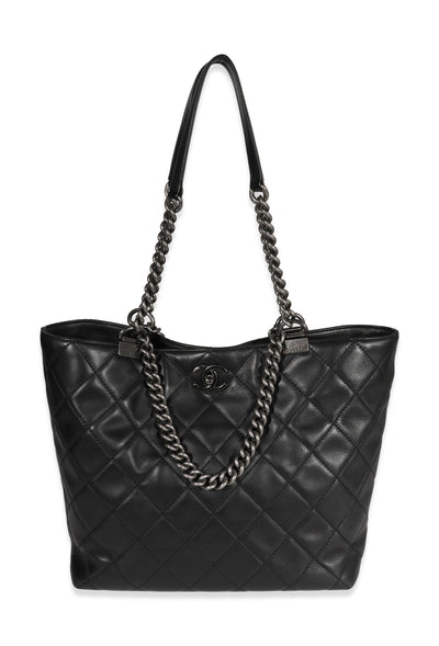 Chanel Black Quilted Calfskin Shopping In Chains Tote