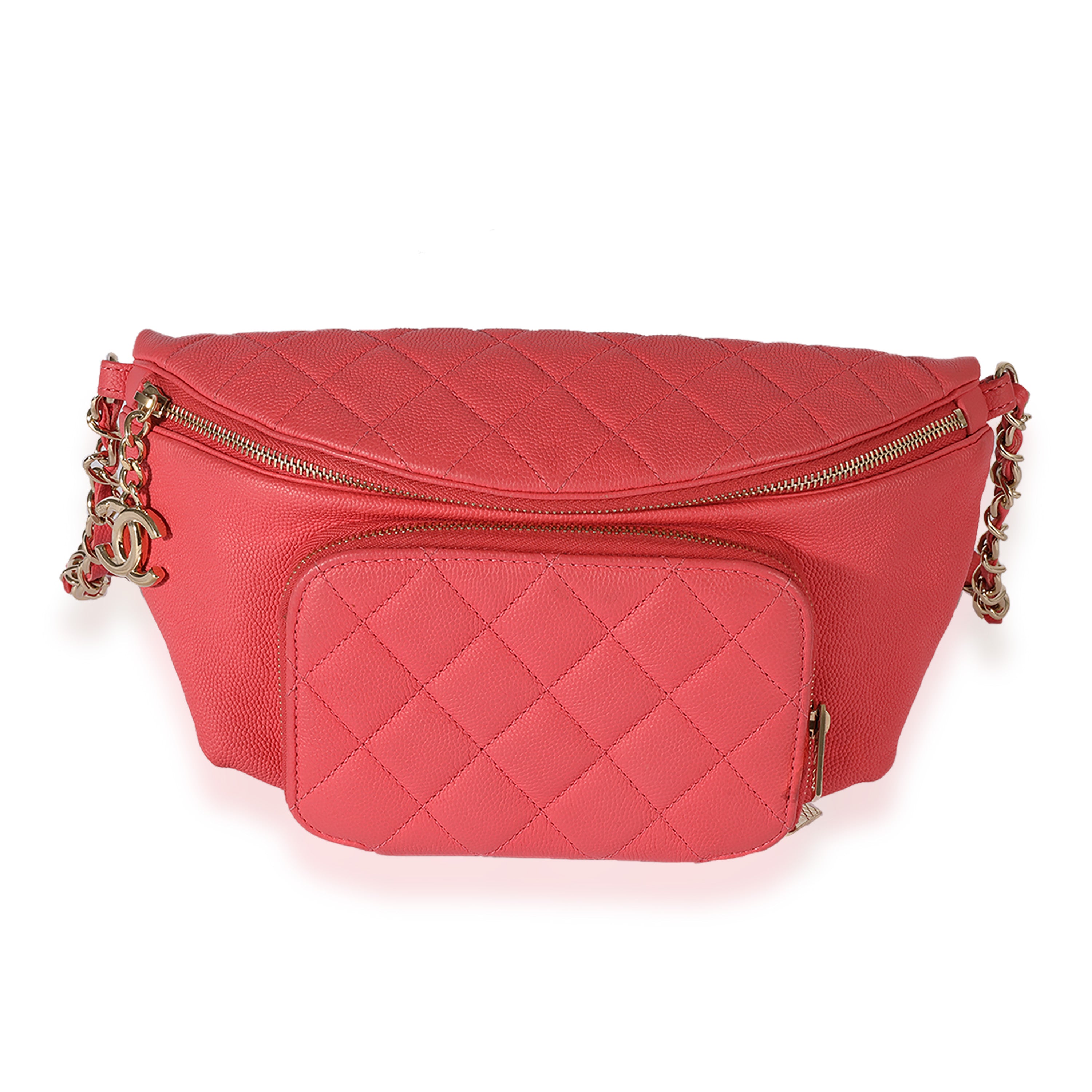 Chanel 2019 Coral Quilted Caviar Business Affinity Waist Bag