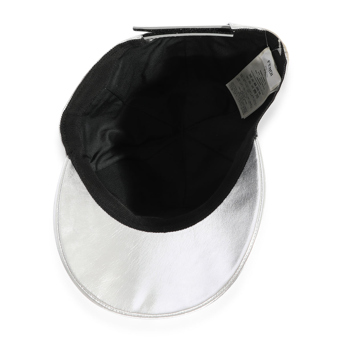 Fendi Metallic Silver FF Motif Embossed Leather Baseball Cap