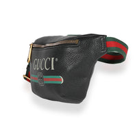 Gucci Black Grained Calfskin Logo Print Small Belt Bag