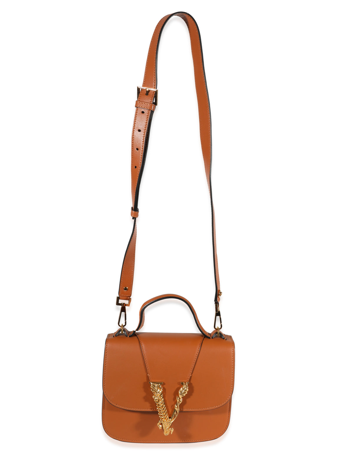 Versace, Bags, Brand New Versace Virtus Small Tote Caramel Tan Gold