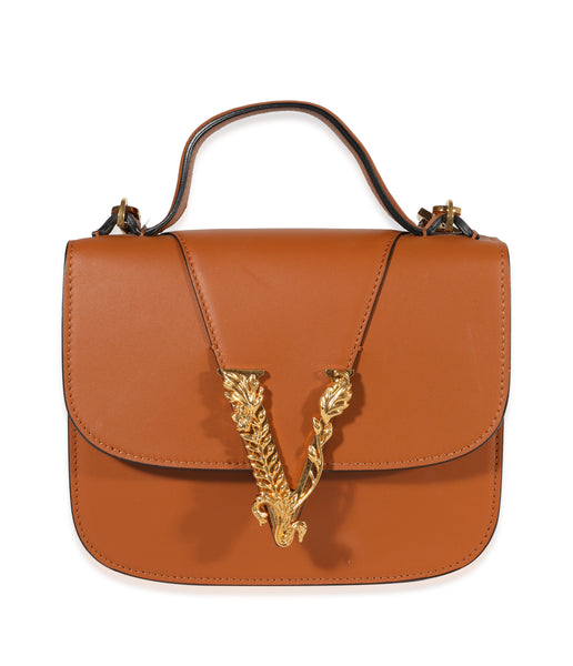 Versace, Bags, Brand New Versace Virtus Small Tote Caramel Tan Gold