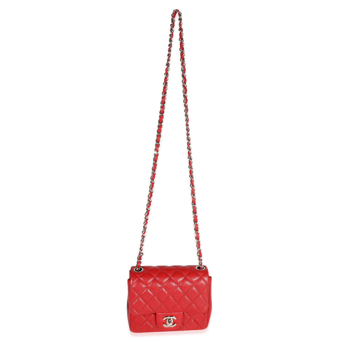 Chanel Red Quilted Caviar Mini Square Classic Flap Bag