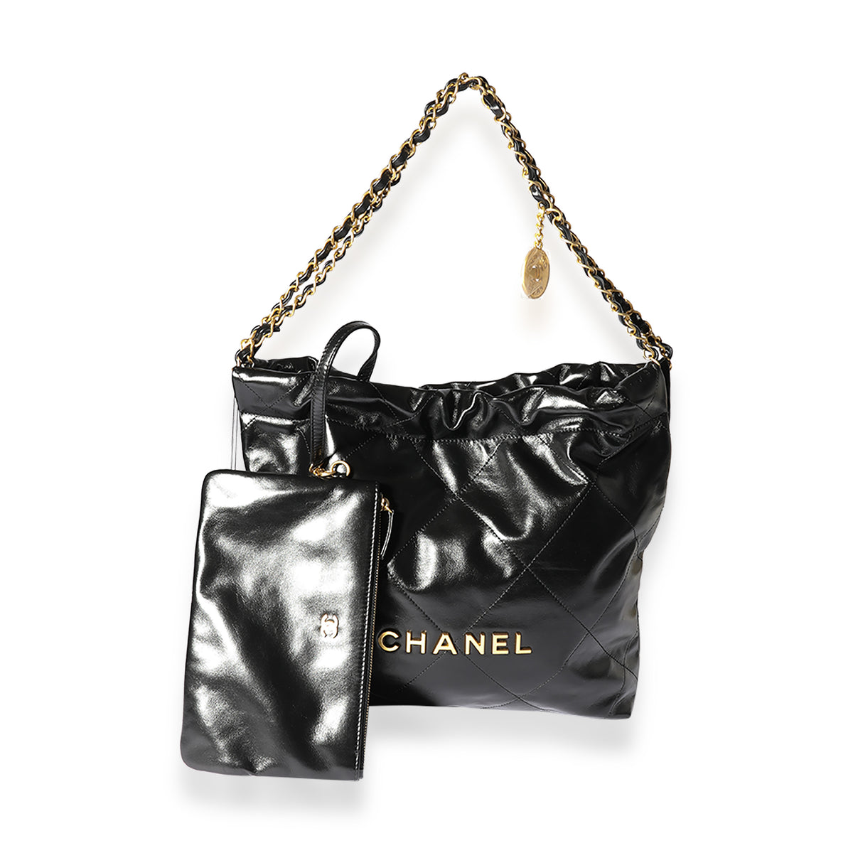Chanel 22 Mini White Pearl Shiny Crumpled Calfskin Quilted Chain Bag W/Box