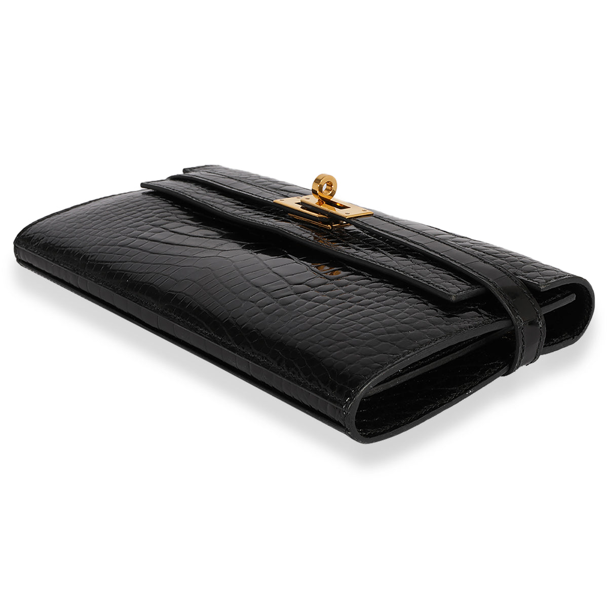 Hermès Black Shiny Alligator Classic Kelly Wallet GHW