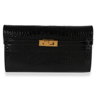 Hermès Black Shiny Alligator Classic Kelly Wallet GHW