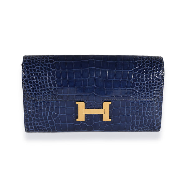 HERMES Dogon Recto Verso Wallet Blue Calfskin Leather