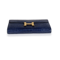 Hermès Bleu Saphir & Bleu Paon Shiny Alligator Constance Wallet GHW