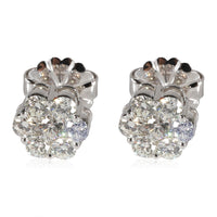 Diamond Cluster Stud Earrings in 14k White Gold 2 CTW