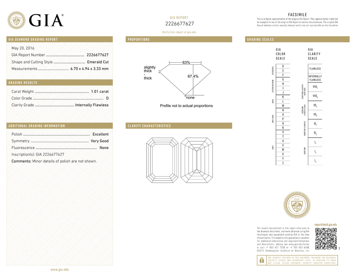 GIA Certified 1.01 Ct Emerald cut D IF Loose Diamond