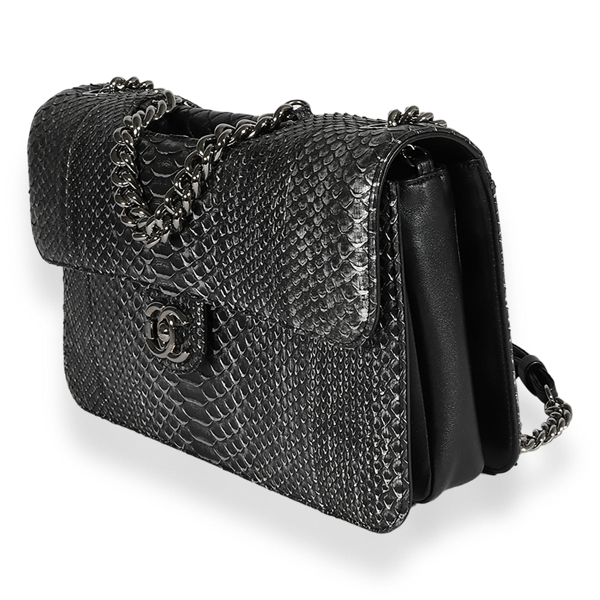 Chanel Black & Gray Python Pondicherry Flap Bag