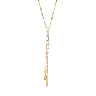 Matinee Necklace with Two Tassels Ending in  Beaded Sapphires, 18k Yellow Gold