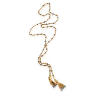 Matinee Necklace with Two Tassels Ending in  Beaded Sapphires, 18k Yellow Gold