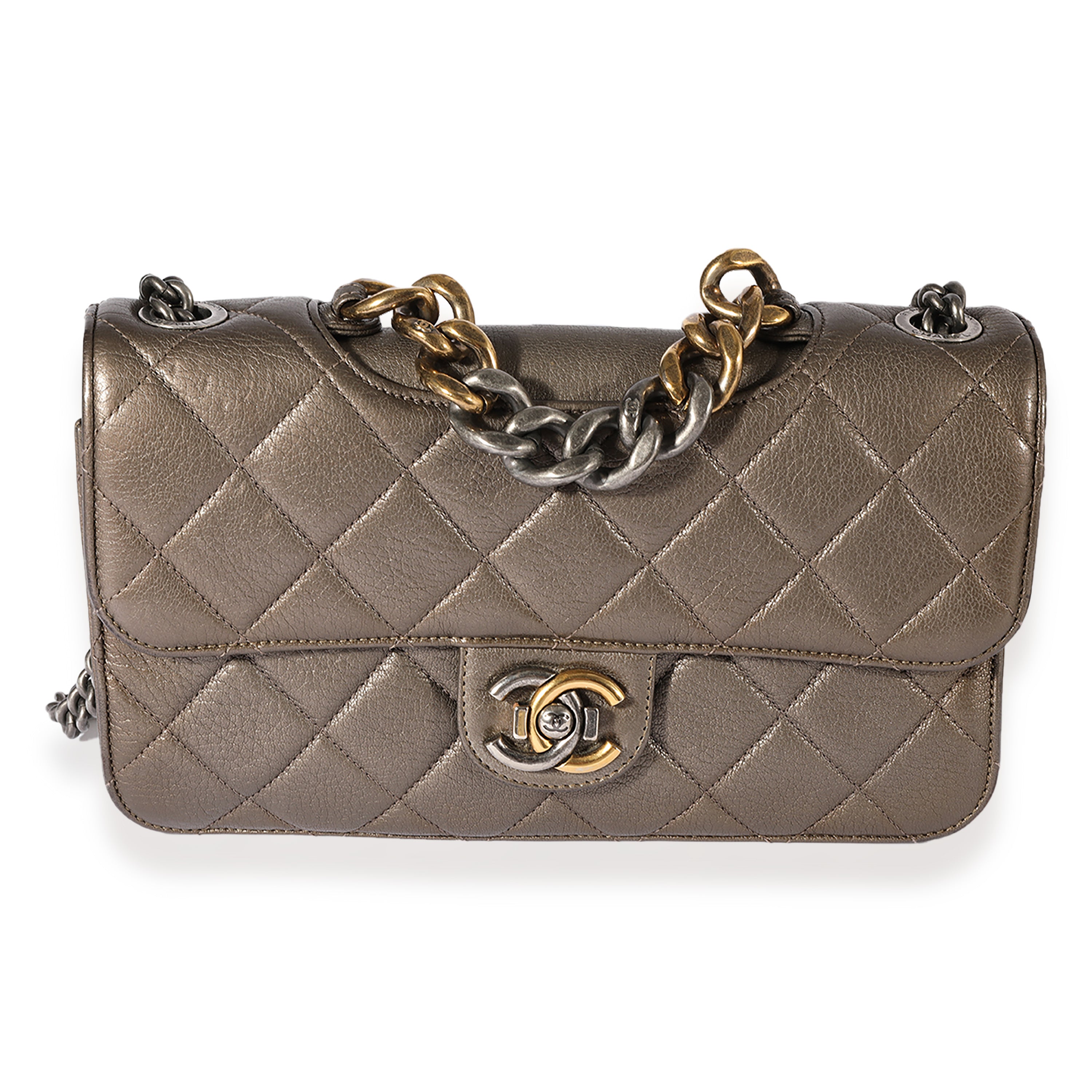 Chanel Pewter Quilted Leather Small Pondicherry Flap Bag