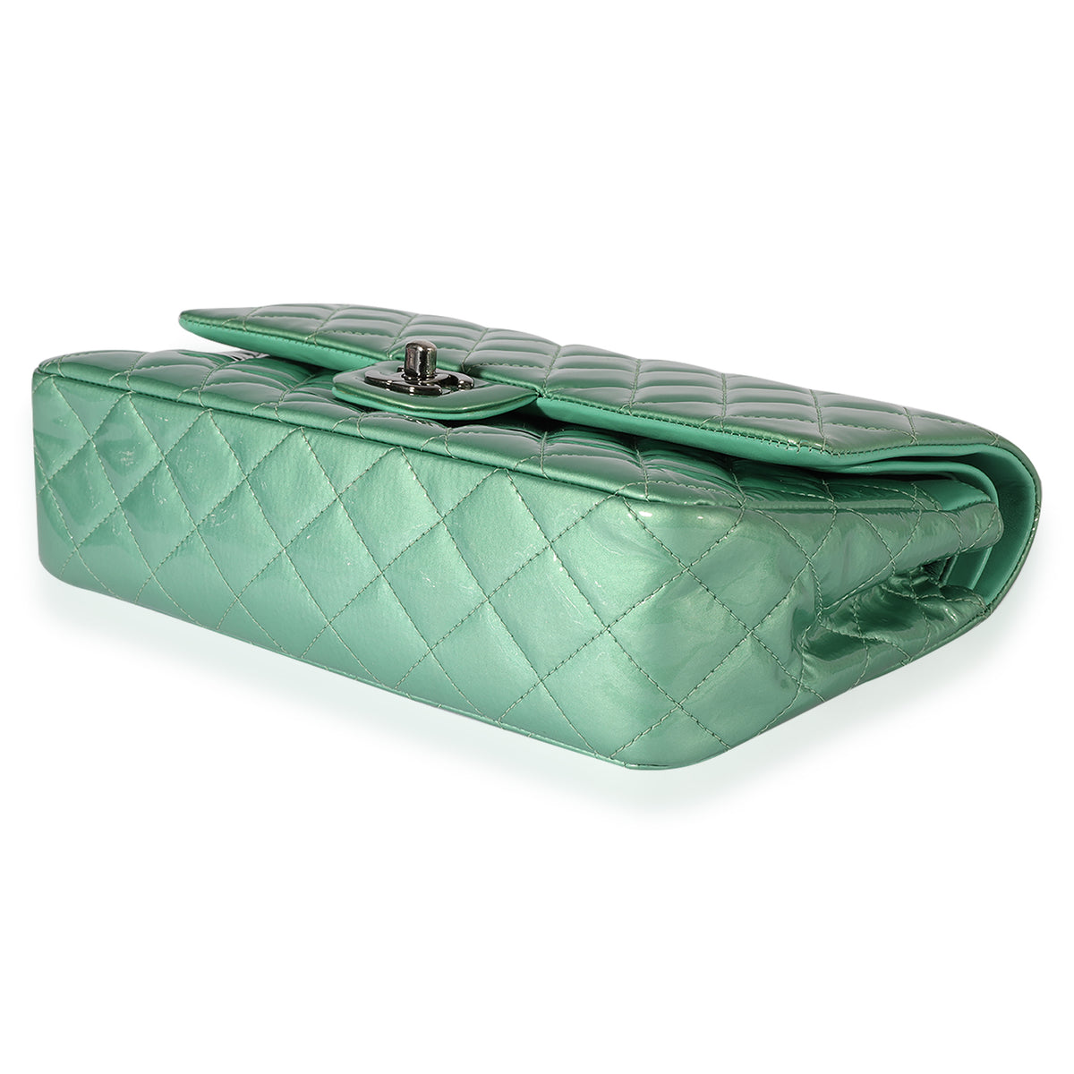 Chanel Seafoam Quilted Patent Leather Medium Classic Double Flap Bag