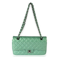 Chanel Seafoam Quilted Patent Leather Medium Classic Double Flap Bag