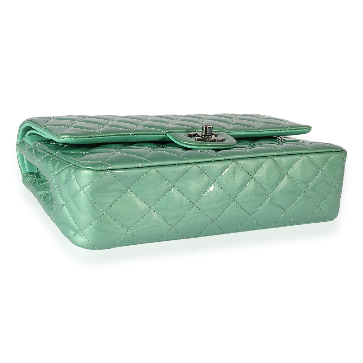 Chanel Seafoam Quilted Patent Leather Medium Classic Double Flap Bag