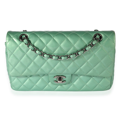 Chanel Seafoam Quilted Patent Leather Medium Classic Double Flap Bag