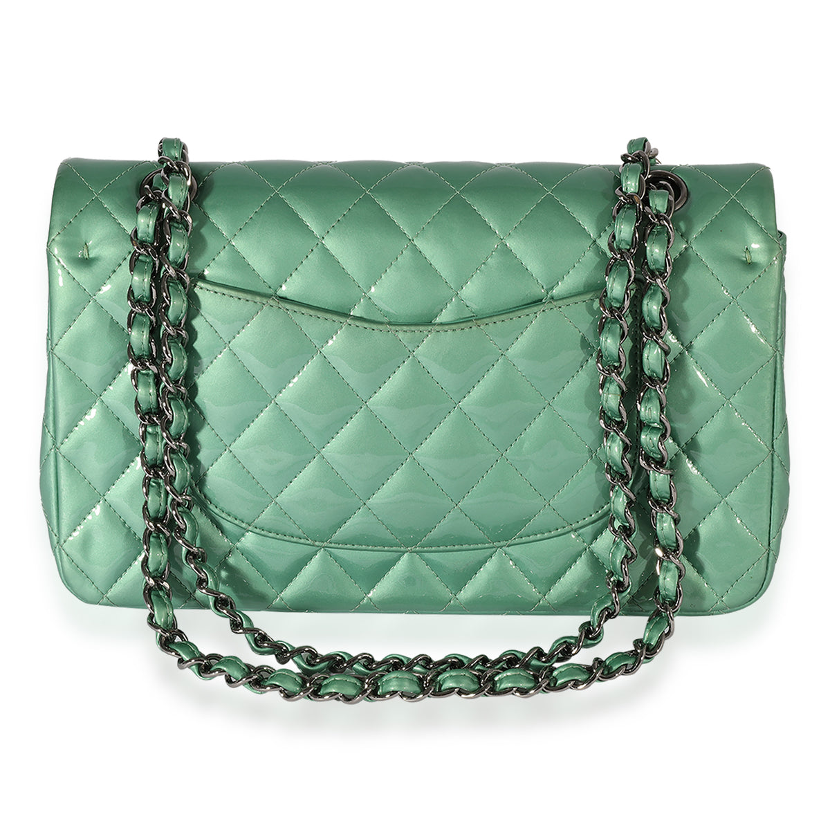 Chanel Seafoam Quilted Patent Leather Medium Classic Double Flap Bag