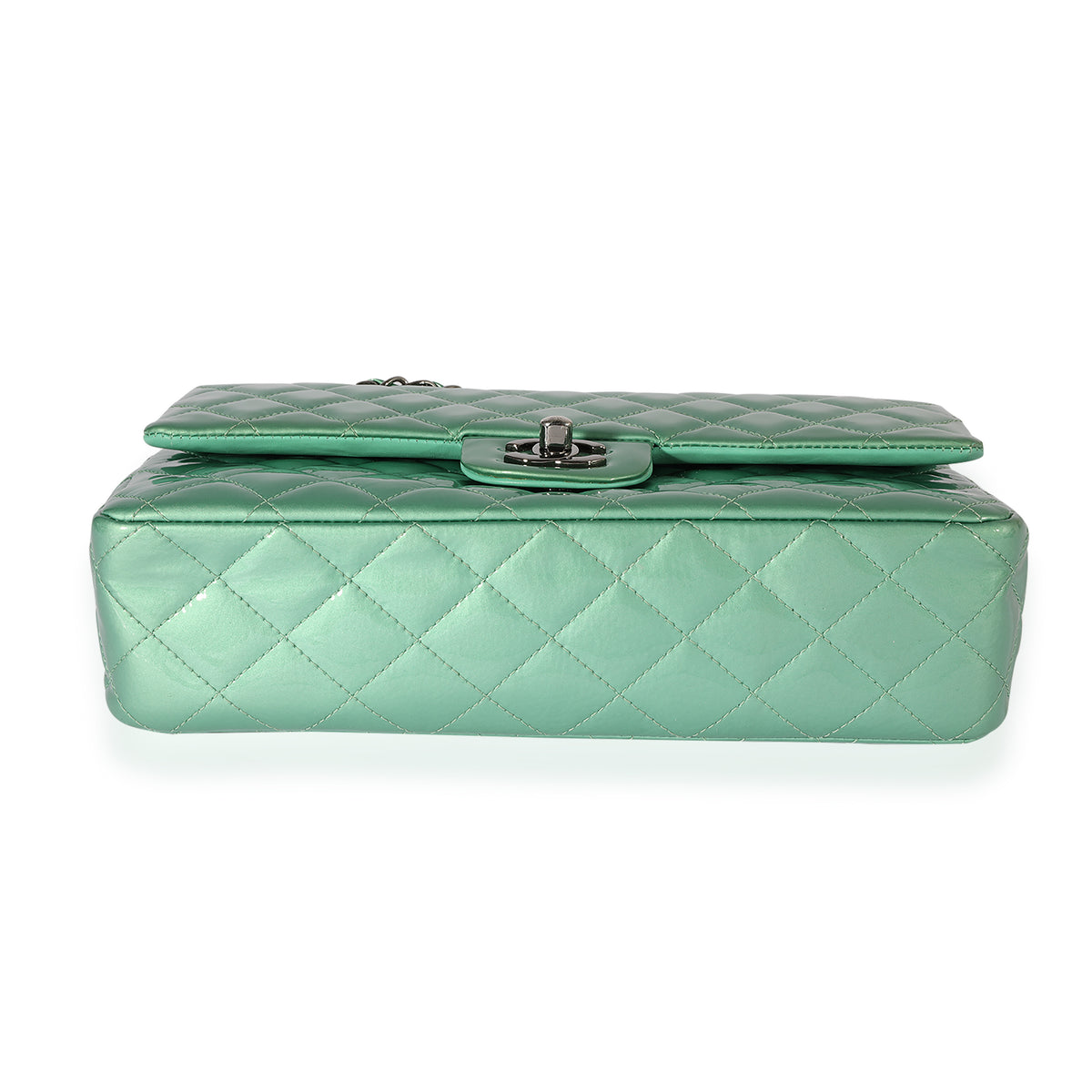 Chanel Seafoam Quilted Patent Leather Medium Classic Double Flap Bag