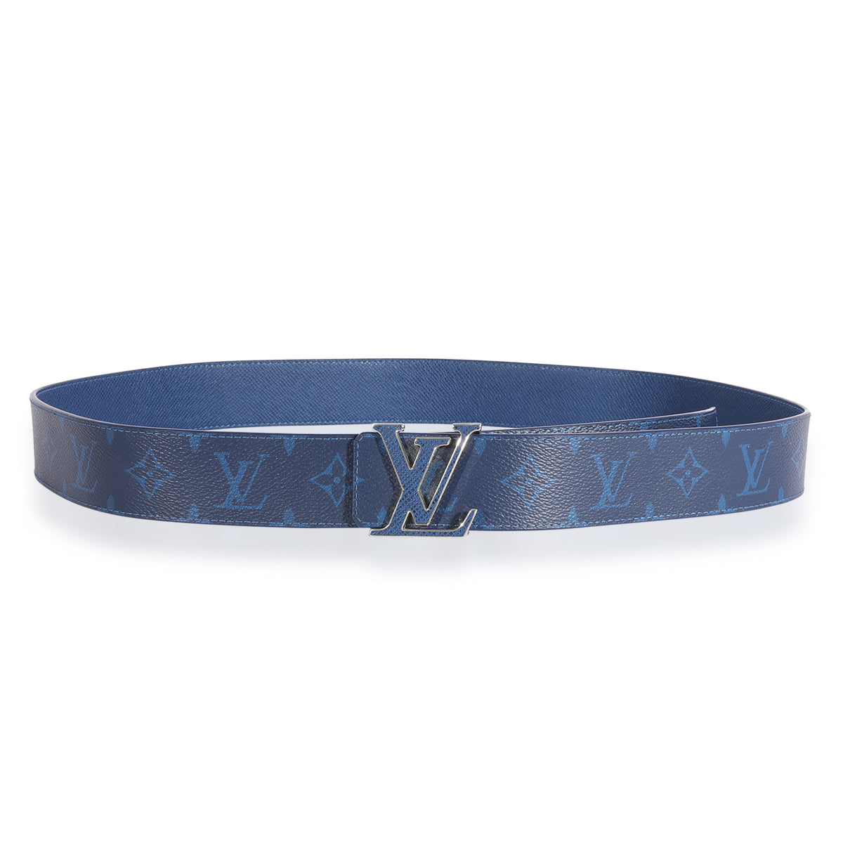Louis Vuitton Cobalt Blue Taiga & Monogram Canvas LV Initiales 40MM Belt, myGemma