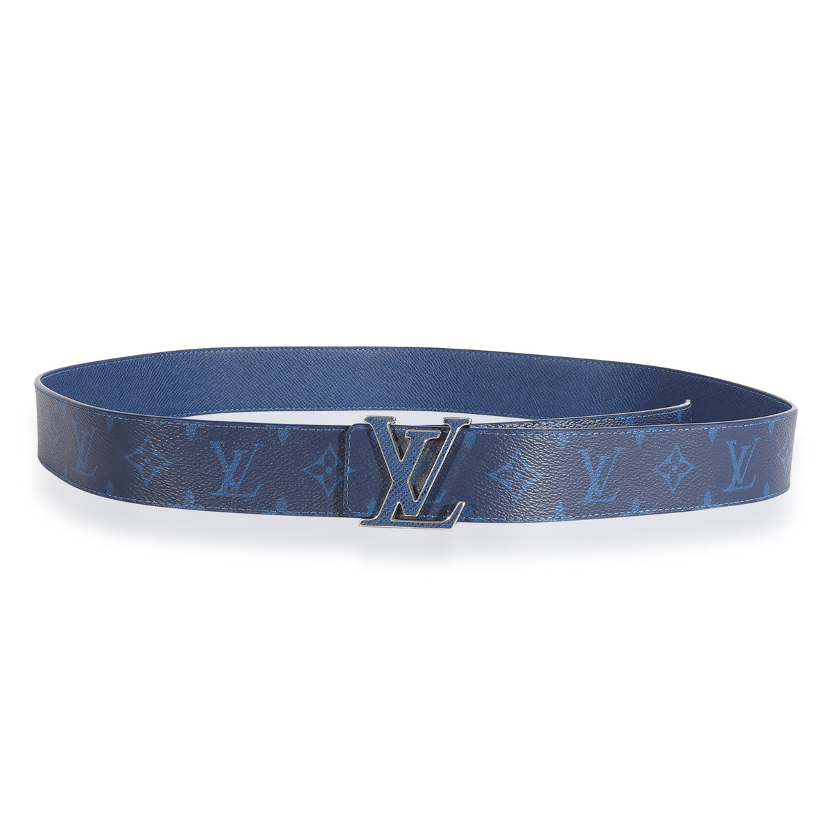 Louis Vuitton Cobalt Blue Taiga & Monogram Canvas LV Initiales 40MM Belt