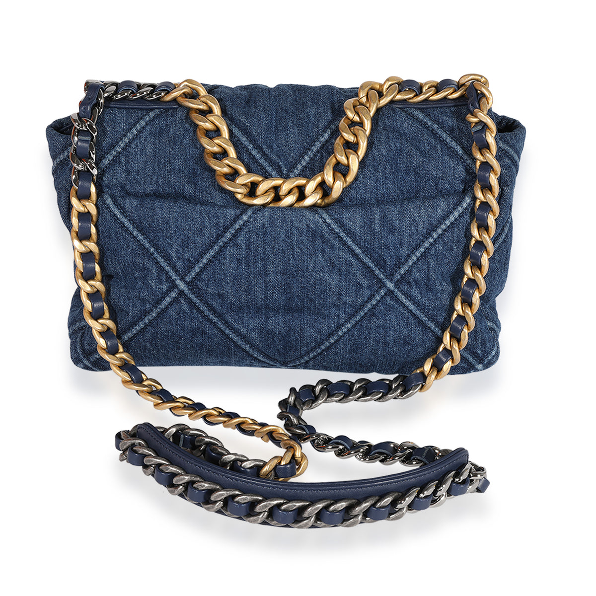 CHANEL Denim Quilted Large Chanel 19 Flap Blue 960662