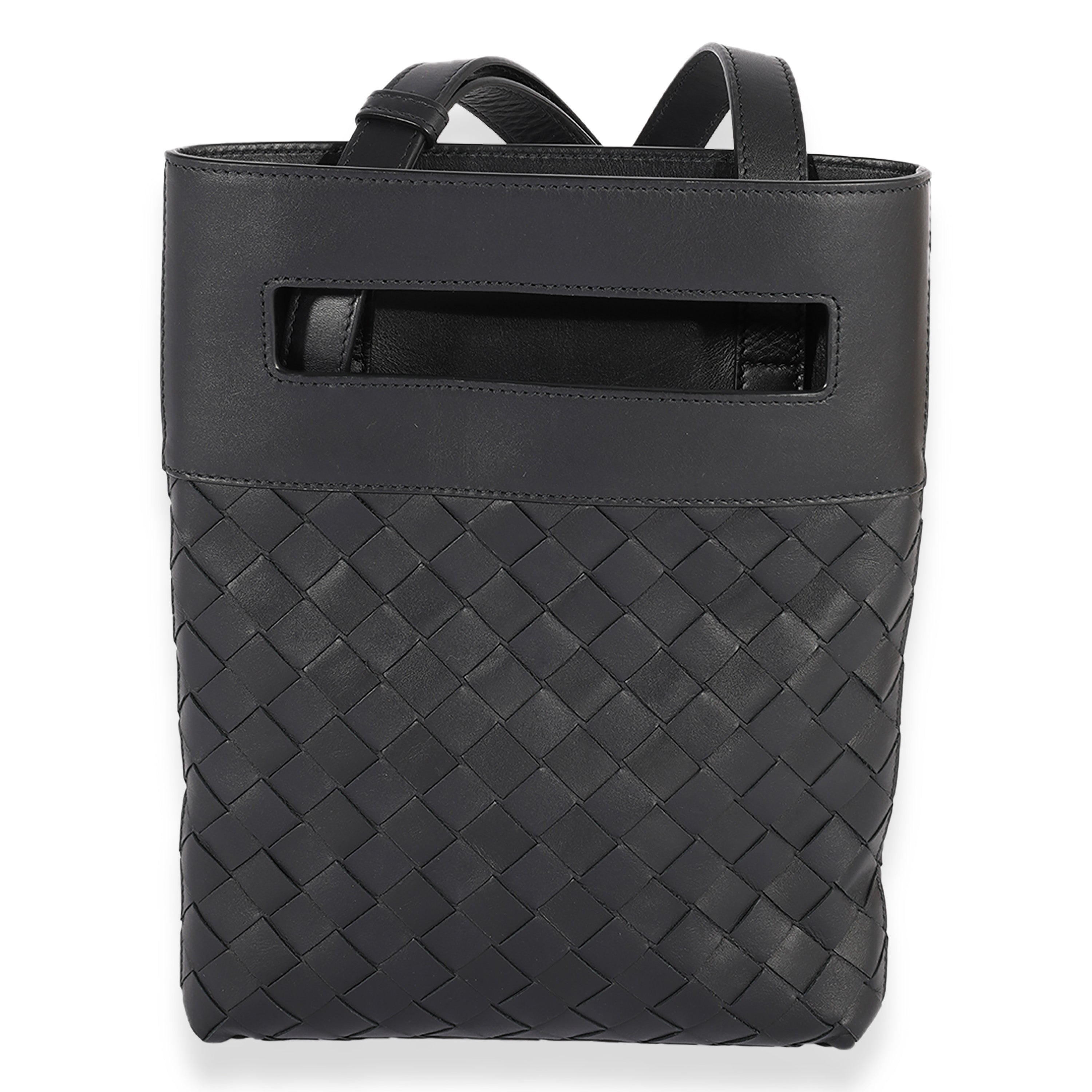 Bottega Veneta Black Intrecciato Leather Flat Crossbody | myGemma